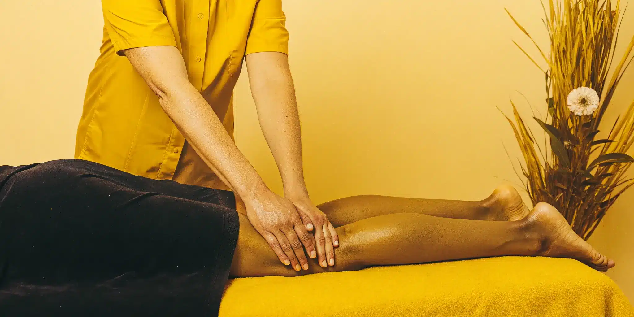 Physical therapist assessing a patient's leg for contraindications of stretching.