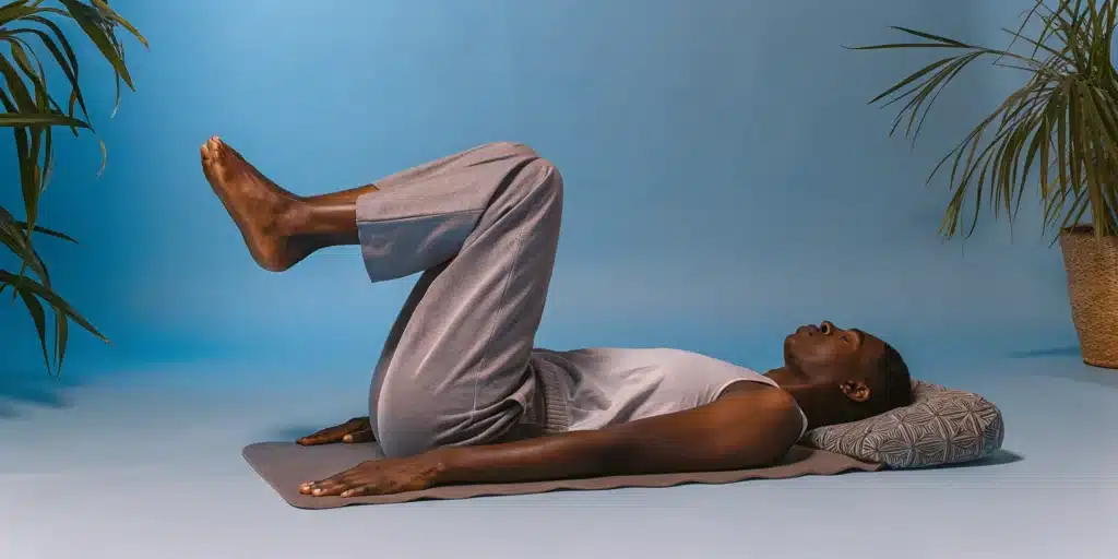 A person performing an essential stretch for tight leg muscles.