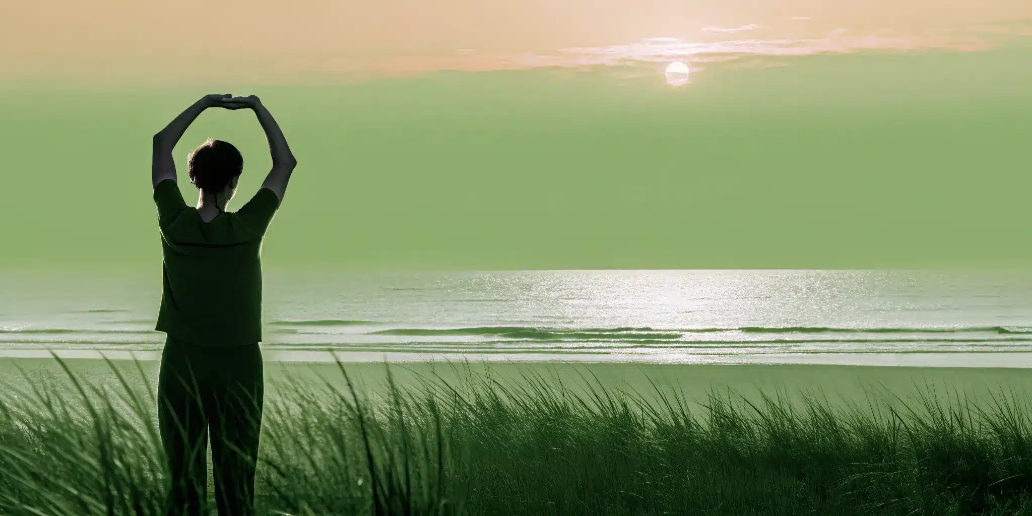 Person stretching at sunrise, weighing the best time to stretch: morning or night.